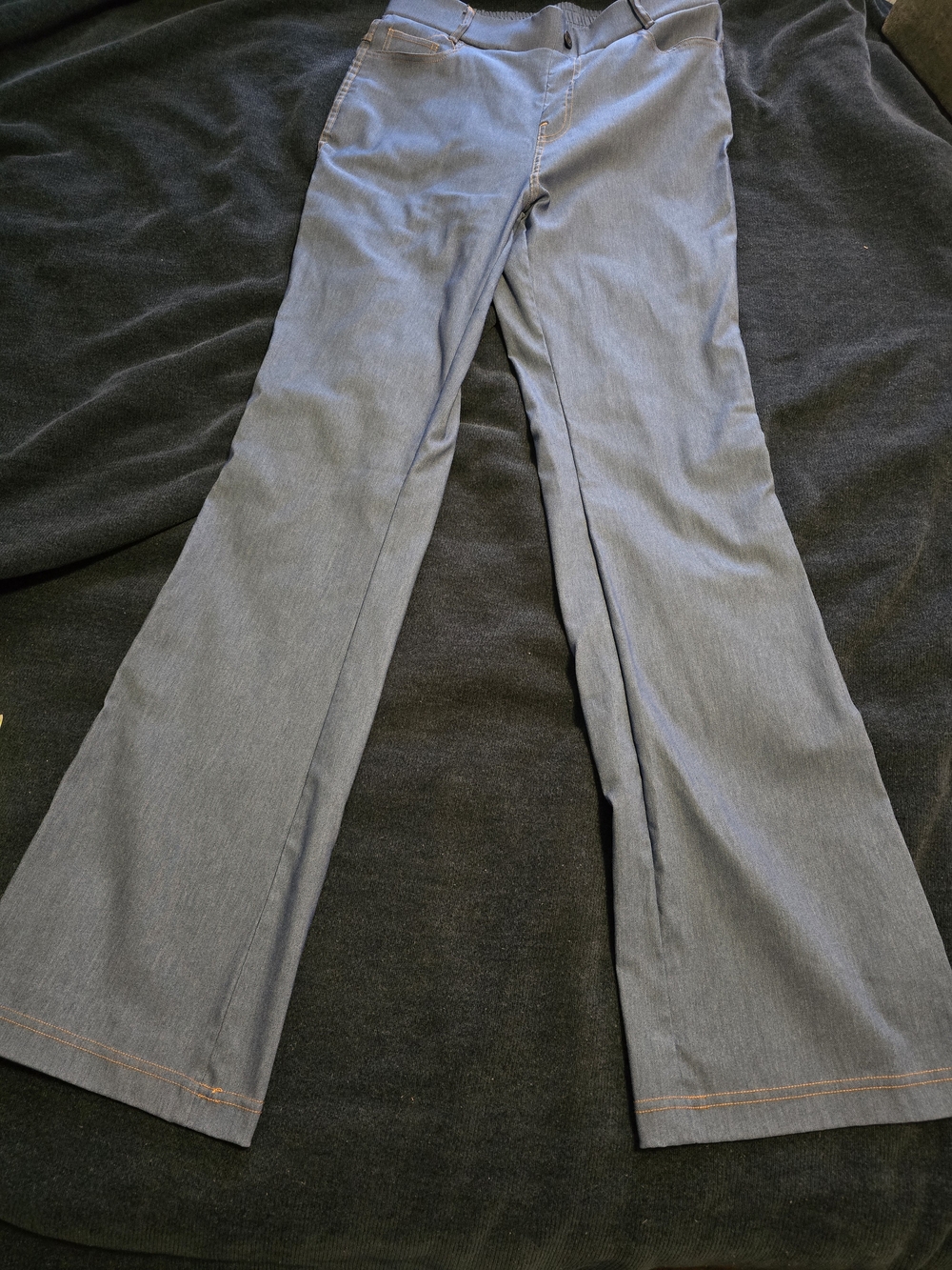 Afitne Blue Denim Look Pull-On Flare Pants Size Medium